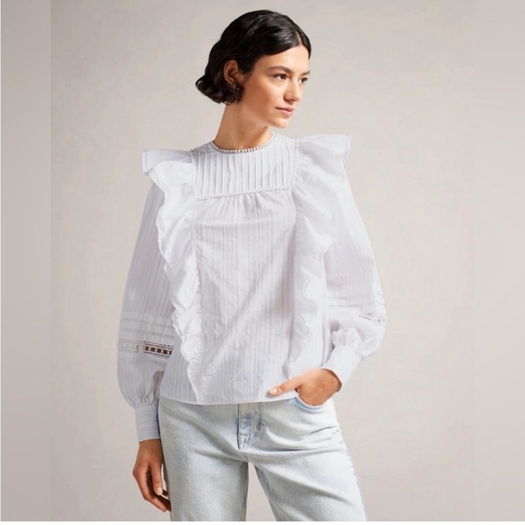NWT Ted Baker Silais White Double Frill Blouse size TED 6 US 16 - Picture 3 of 11